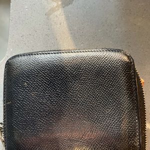 Compact Authentic Hermes zip with silk interior  change and credit card slots
